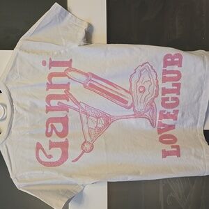 Ganni White Tee with Pink Logo